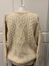 Aran Crafts Irish Fisherman Knit Chunky Wool Pullover Sweater Ireland Vintage LG