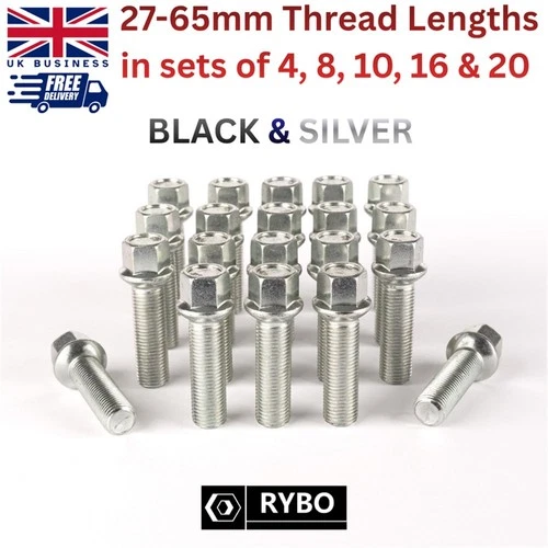 M14 x 1.5 Radius 14, 27mm-65mm Alloy Wheel Bolts, 17mm Hex For Mercedes Cars