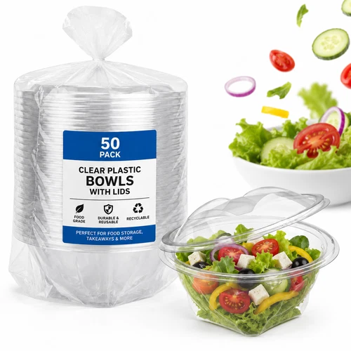50 x Clear Reuseable Party Bowls Soup Salad Dessert Wedding Dinner Bowls Party