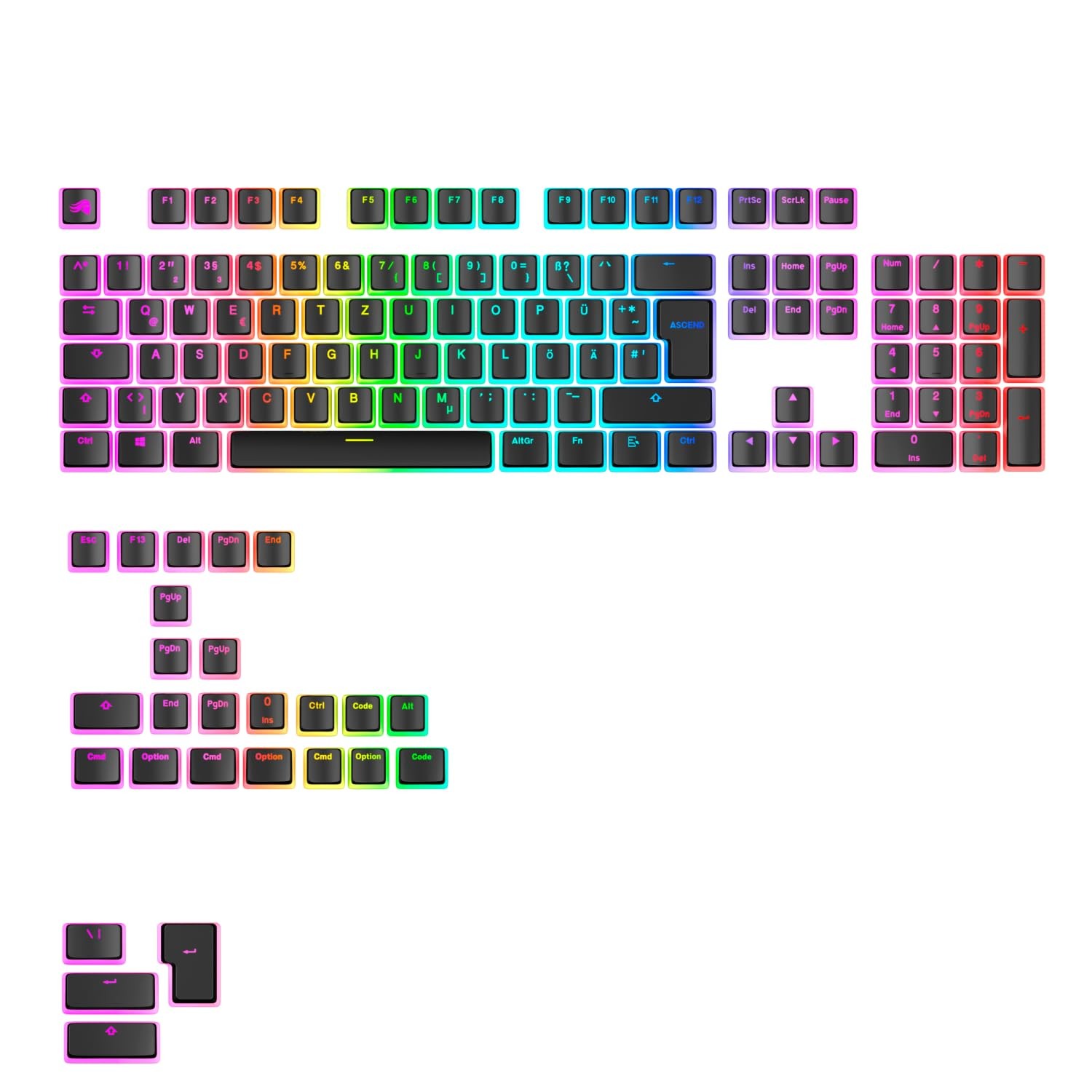 Touches GPBT Aura RGB pudding en PBT doubleshot pour clavier gamer