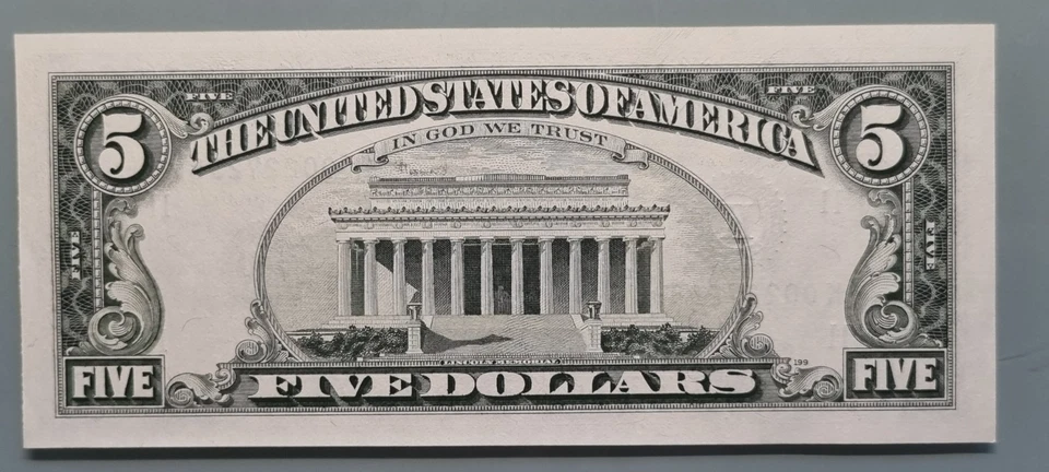 1985 Five Dollar Federal Reserve Note $5 STAR NOTE Uncirculated #96458 - Image 2 of 2