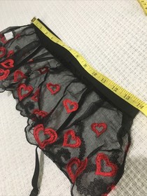 Sexy Lingerie Set Of 3 Black Lace Embroidered Red Heart Open Bra Thong Skirt NEW