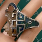 Vintage Cecilia Tono Mexican Sterling Gold Rutile Quartz "Mask" Ring Sz 7.5 RARE