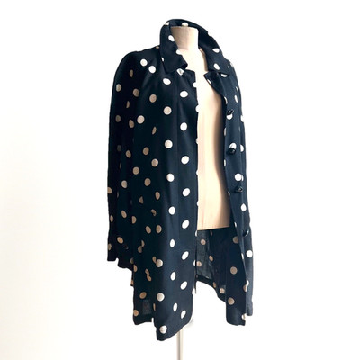 MOSCHINO Couture Black White Linen Polka Dot Jacket Swing Coat sz 10 Italy