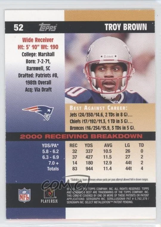 2001 Bowman's Best Troy Brown #52 - Image 2 of 2