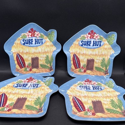 Pottery Barns Kids Surf Hut Melamine Plates Indoor/ Outdoor Set Of 4