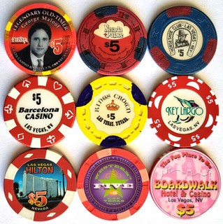 $5 Horseshoe Boardwalk Barcelona Etc. "Lot of 9" LAS VEGAS Casino Chips
