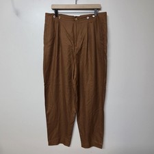 J Peterman Women's Size 16 Brown Silk Pleated High Rise Trousers Pants Wide Leg