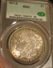 1921 D Morgan silver dollar -  CAC MS 62, Toning Obverse side, 5245