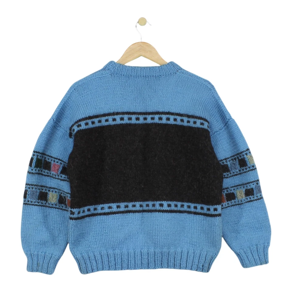 Vintage Chunky Knit Jumper Womens Size M Blue 80s Graphic Pullover - Image 2 of 4