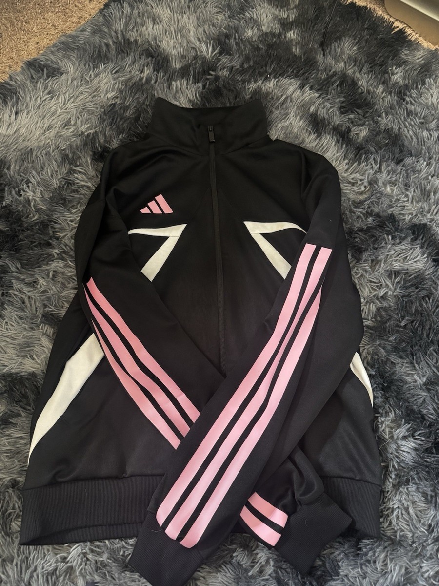adidas Men's Track Jacket Black Pink White Striped Full Zip