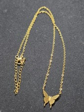 Dainty Gold Tone Butterfly Necklace 14-17" Excellent Condition