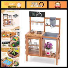 Outdoor Wooden Mud Kitchen Playset with Removable Sink Accessories for Kids 3