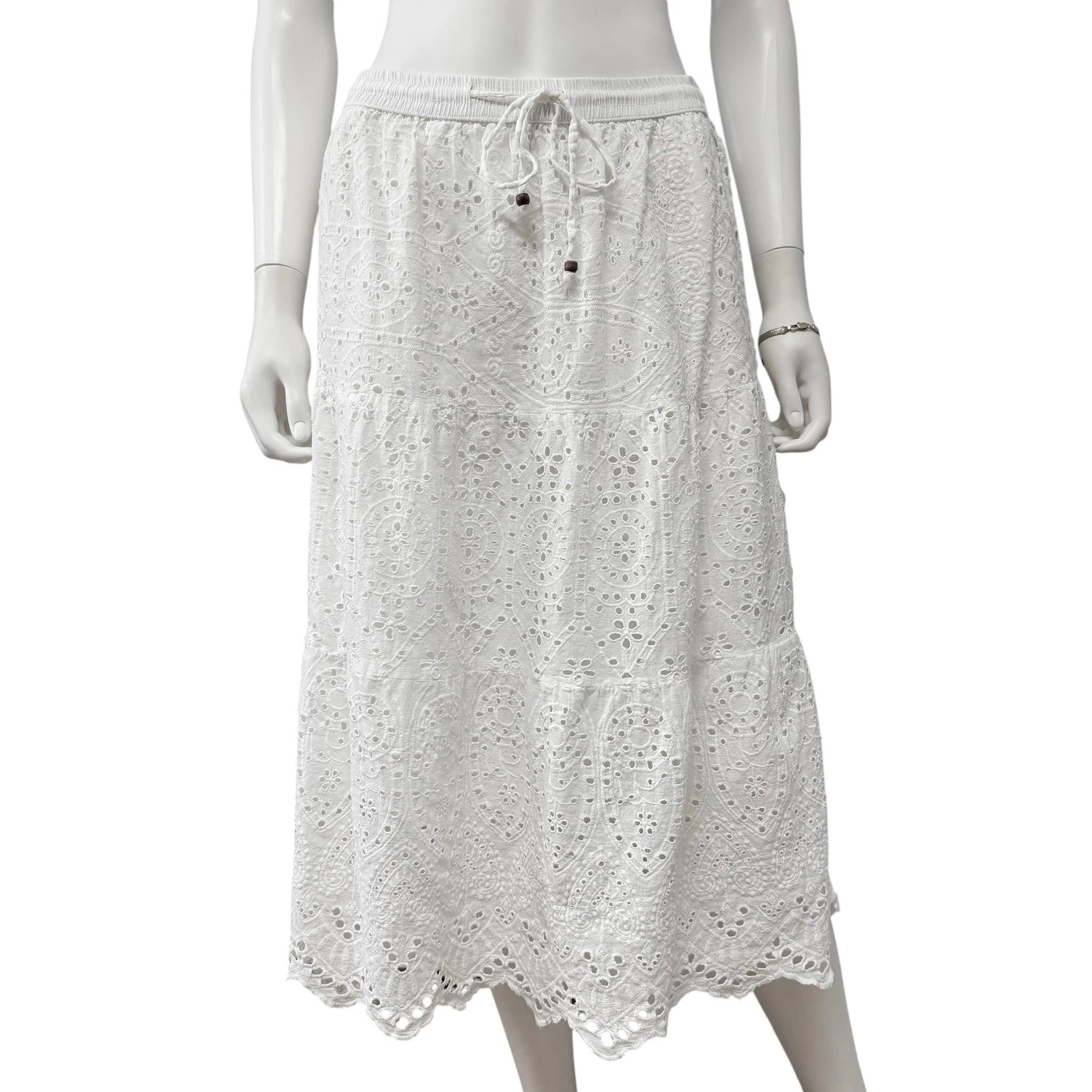 NAOO Tiered Eyelet Maxi Skirt White 100% Cotton Peasant Boho Cottagecore
Opens in a new window or ta