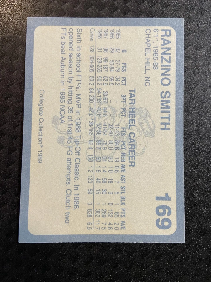 Ranzino Smith #169 1989 Collegiate Collection North Carolina's Finest - Image 2 of 2