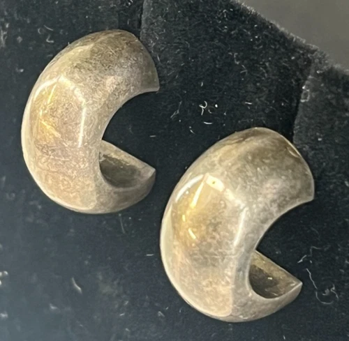 VTG Sterling Silver 925 Modernist Thick C Hoop Earrings Thick 0.75" Length 11mm