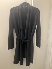 Issey Miyake Womens Black Ribbed Knit Draped Belted Jacket Sz 2