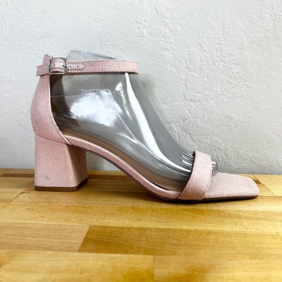 Abound Pink Ankle Strap Block Heel Sandals Square Toe Woven Fabric Size 9.5
