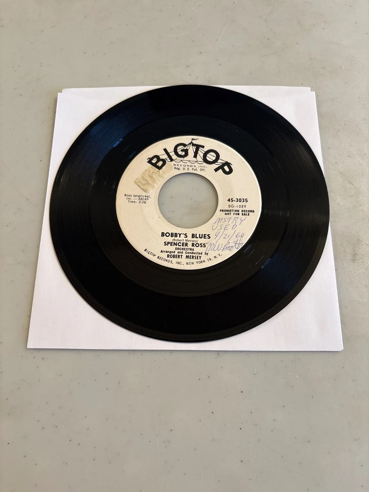 SPENCER ROSS THEME OF A LONELY EVENING / BOBBY'S BLUES 7" PROMO 45 RPM JAZZ VG+ - Image 2 of 2