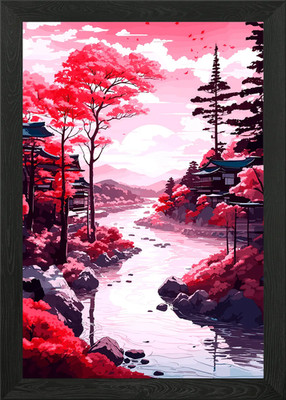 Gerahmtes Wandbild Poster Leinwanddruck Bild Ein Fluss und Herbstbäume