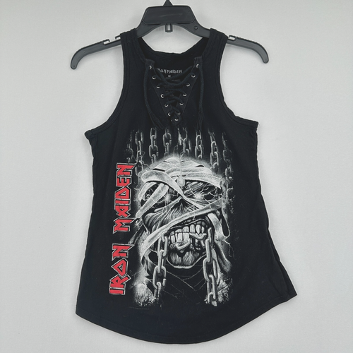 Iron Maiden Damen Tank Top M Band Tee schwarz weiß Mumie Totenkopf Grunge Schnürung