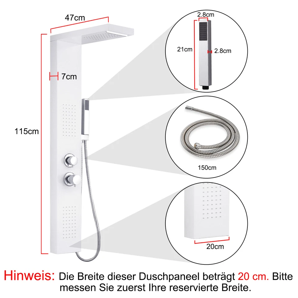 Duschsäule Duschpaneel Wasserfall Badarmatur Dusch Regendusche Massage Mattweiß - Bild 2 von 4