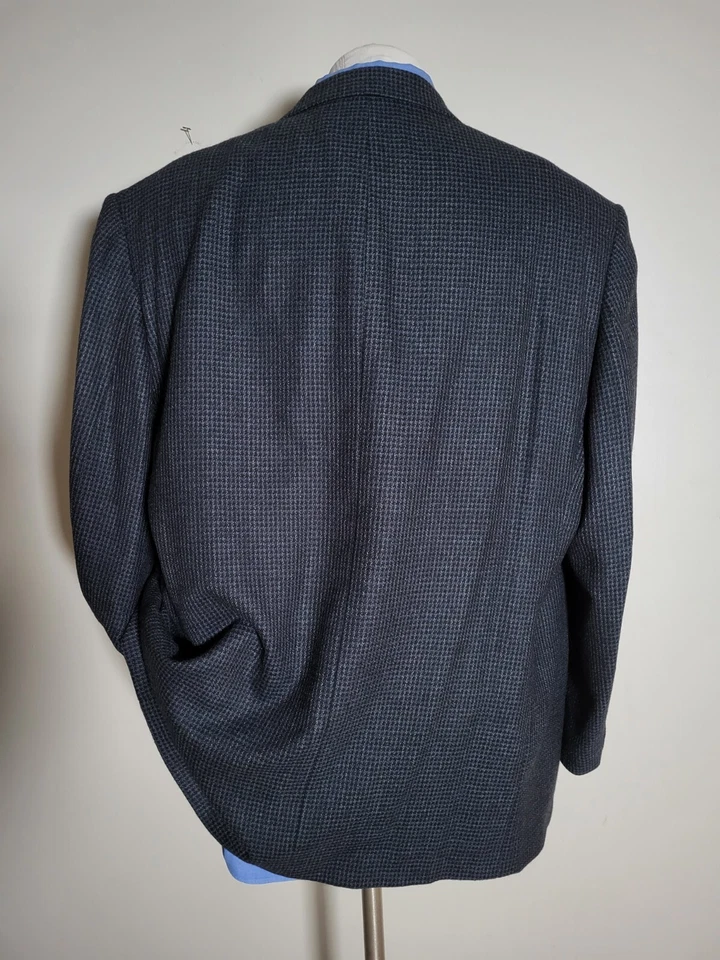 Casaco esportivo vintage Adolfo 52L preto azul branco xadrez lã tweed blazer - Imagem 4 de 4