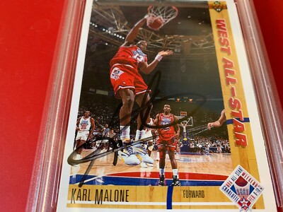 Karl Malone HOF Jazz 1991-92 Upper Deck NBA Card Signed Auto PSA 