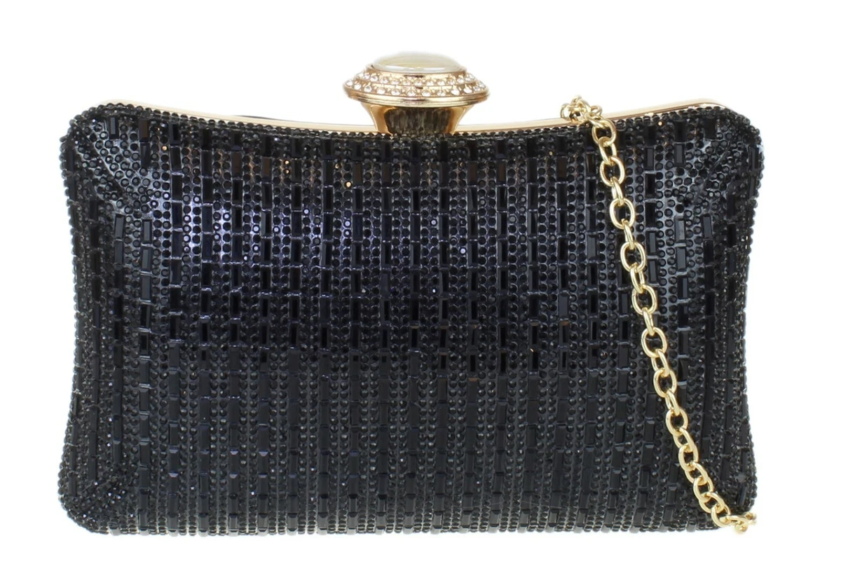 Womens Satin Rhinestones Hard Case Clutch Bag Rose Gold Evening