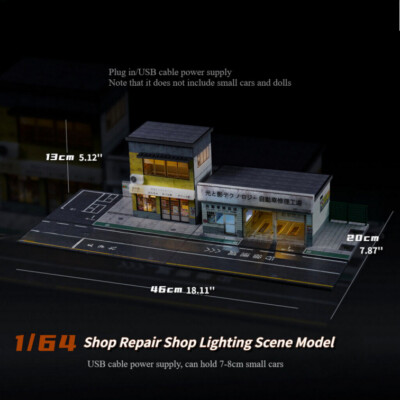 1/64 Diorama Diecast Garage Model LED Lighting Parking Lot Display Case Scene US
