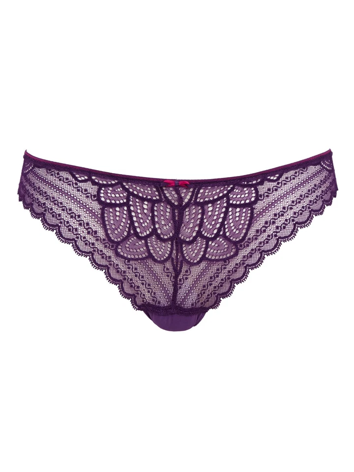 Chantelle MERCI Parade 紫色 1745 无内衬 UW Demi 胸罩 32B & 1749 Tanga 丁字裤 S — 第 4/4 张图片