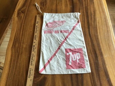 Vintage Detroit Red Wings 7UP  11'' x 18'' Canvas Drawstring Bag - Canadian Seller