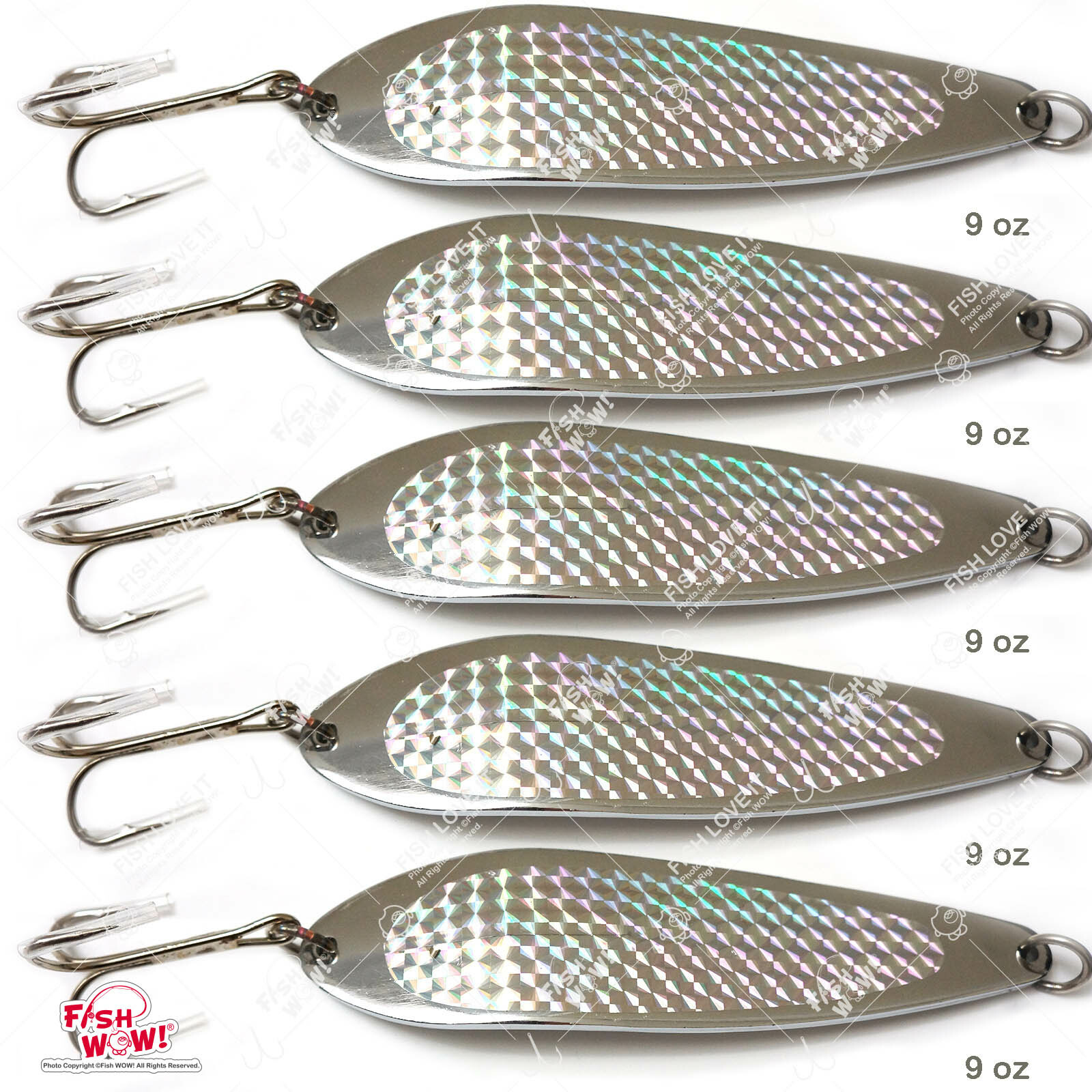 Fish WOW!® 5pcs 9oz Fishing Casting Spoon Jigs trolling crocodiles spoons Silver - Image 1