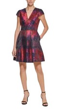 Vince Camuto Jacquard Cap Sleeve Fit & Flare Dress Size 6