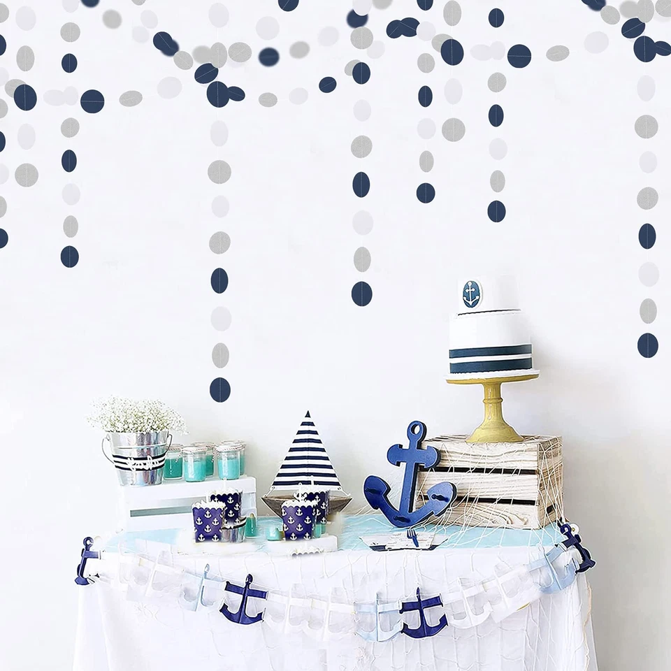 Темно-синий белый Серебряный бумаги гирлянда, 52 фута пола раскрыть вися украшение St... - Изображение 2 из 4