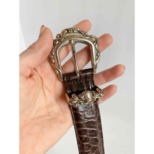 VINTAGE Damen brauner geprägter Ledergürtel mit silbernen Zierdetails Gr. S/M - Bild 4 von 11