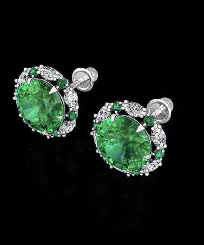 2.00CT Green Emerald Halo Marquise Created Diamond Stud Earrings 14k simulated - Picture 2 of 4