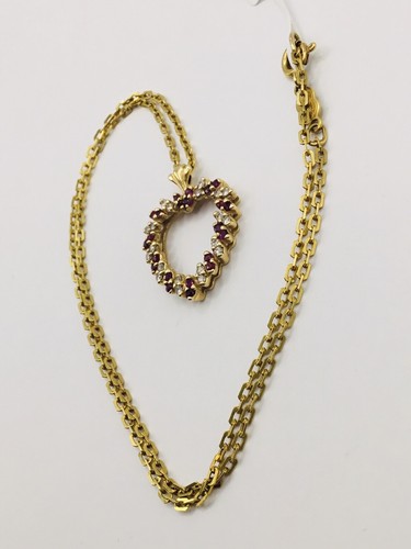 1/10 ctw Ruby Heart Pendant Necklace 1/10 ctw Diamond Accents 18K Yellow Gold 16 - Picture 5 of 8