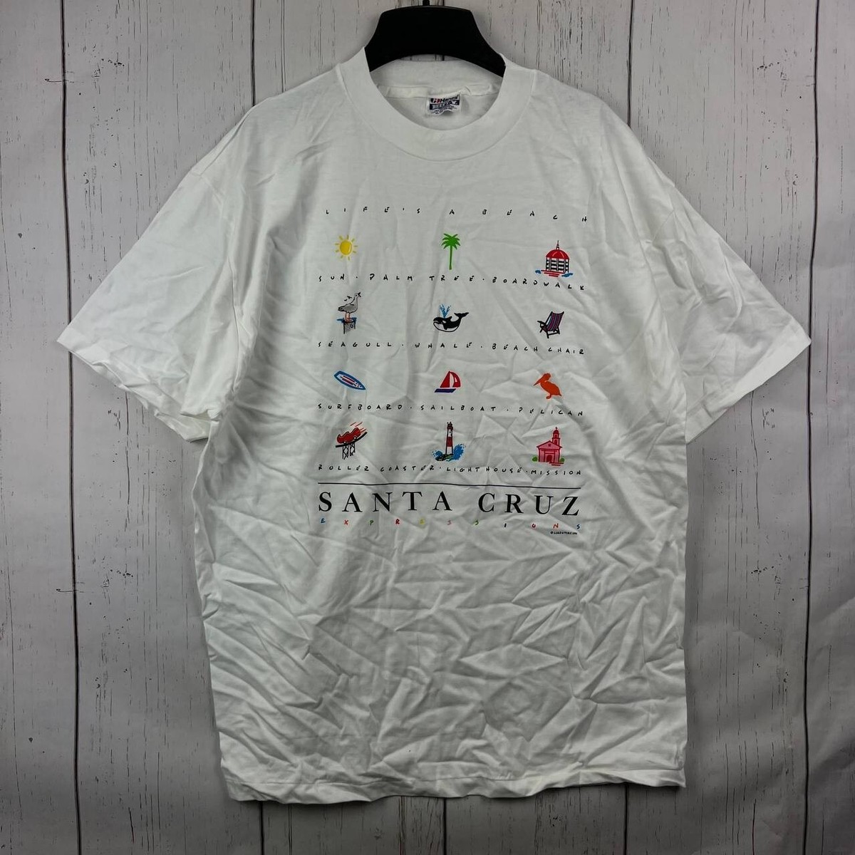 トップス santa cruz 80s HANES Vintage Santa Cruz XL Beefy Hanes Casual T-Shirt White New Men