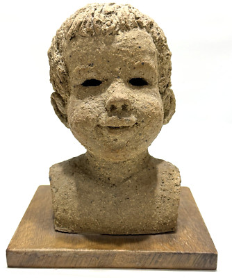Original 1976 Lois Palmer Huth Young Boy Child Bust Sculpture 6.5''x5.25''x4.25''