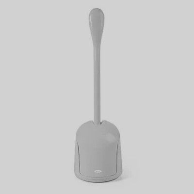 OXO Good Grips grau kompakte WC-Bürste automatisches Öffnen Schließen integrierte Auffangschale