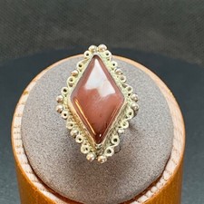 VTG Solid Sterling Silver 925 Agate Bezel Set Marquise Gemstone Ring Size 6.25