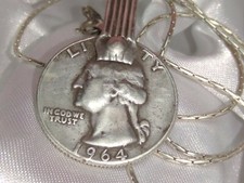 silver Necklace with 1964 pendant quarter coin