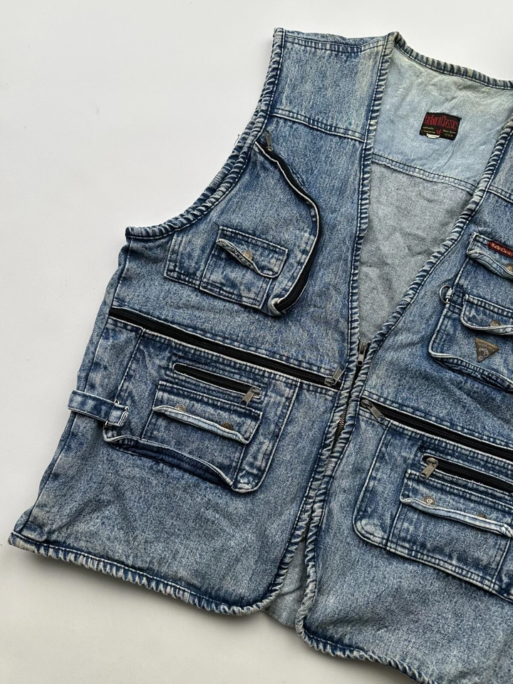 Chaleco Denim Marlboro Classics Vintage Lavado Multi Bolsillo Para Hombre Talla XL Foto 2 de 4