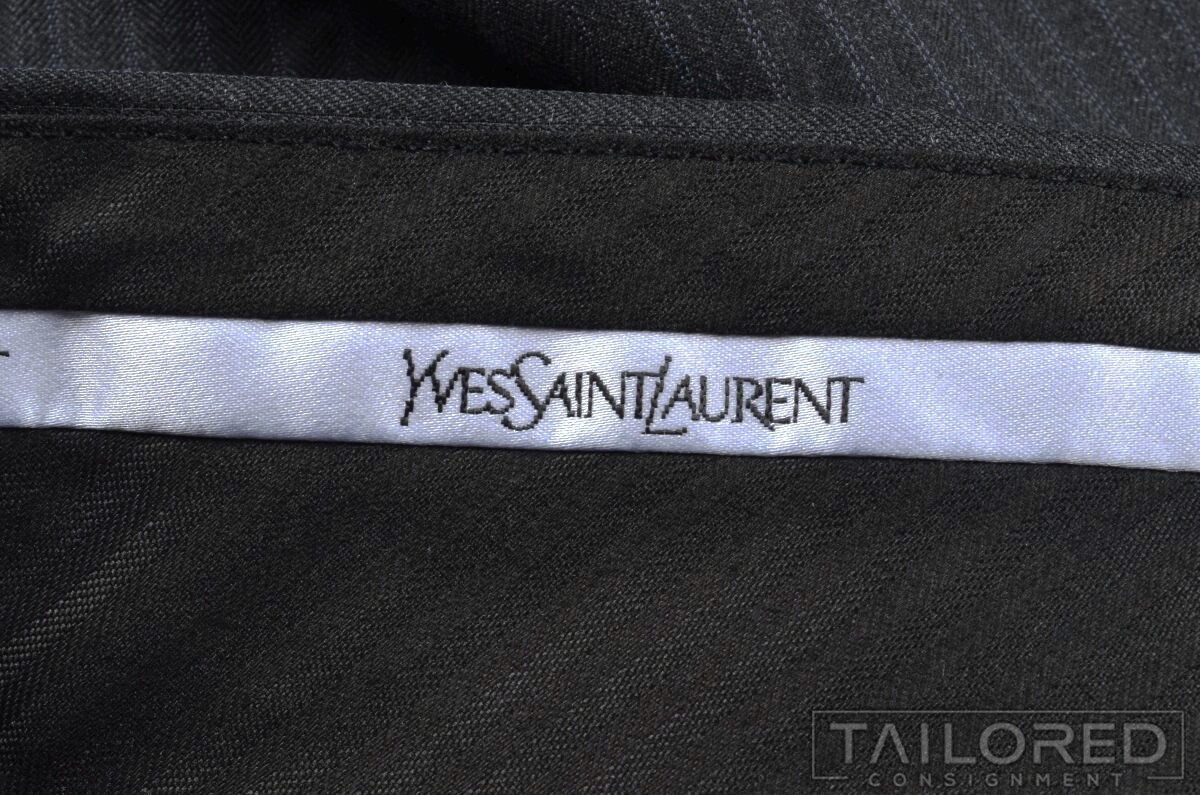 Pantaloni pantaloni YVES SAINT LAURENT YSL grigi a righe in lana senza orli piatti davanti 38
