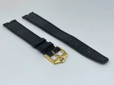 NOS 16MM GENUINE GUCCI NOTCHED BLACK LEATHER STRAP BAND LIZARD GRAIN WITH BUCKLE