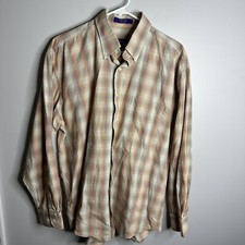 Men  s Alan Flusser Size Large Plaid Multicolor Long Sleeve Button Down Shirt