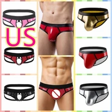 Mens Metallic Mini Boxer Briefs Swimsuit Jockstrap Trunks Underpants Clubwear