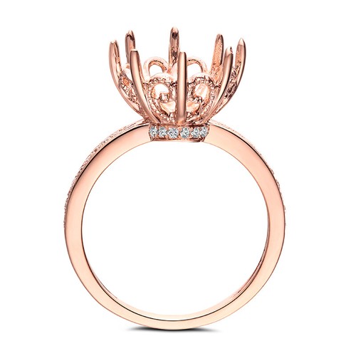 Solid 14k Rose Gold Round 10mm 0.16ct Diamonds Semi Mount Ring Antique Simple - Picture 2 of 10