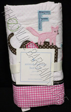 Pottery Barn Kids PBK Animal Alphabet Pink crib skirt Bed girls Brown pink Dots